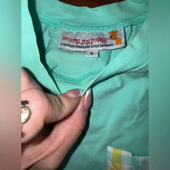 Kids Mint Green Pajama Set with Plaid Pocket and Shorts - Picture 2 of 3